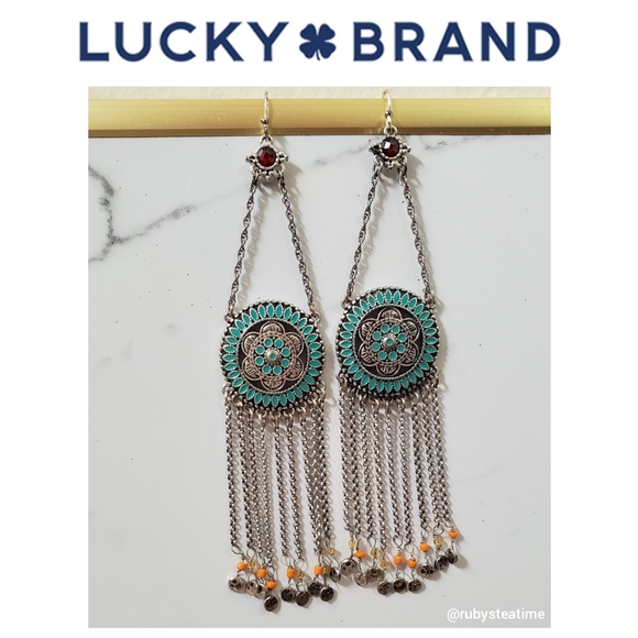 Lucky Brand Jewelry - LUCKY BRAND Enamel Medallion Earrings with Chains